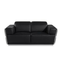 1111 DivanItalia Black Loveseat with Adjustable Headrest in Top-Grain Italian Leather