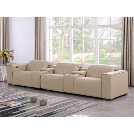1208 Leather Sofa with 3 Power Recliners and Two Storage Consoles