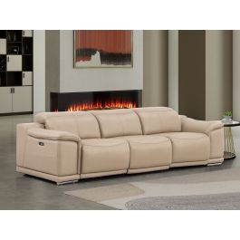 2679 Beige Genuine Leather Sofa with 3 Power Recliners