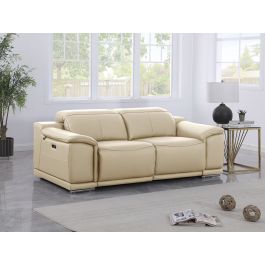 9762 DivanItalia Beige 2-Piece Modular Power Reclining Console with 2 Power Recliners in Top Grain Italian Leather