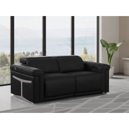 1126 DivanItalia Black 2-Piece Modular Power Reclining Loveseat in Top Grain Italian Leather with 2 Power Recliners & Power Headrests