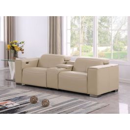 1208 Genuine Leather Dual Power Reclining Console Loveseat
