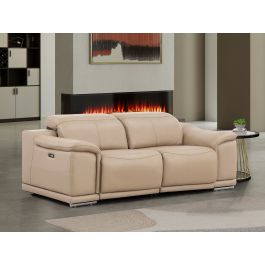 2679 Beige Genuine Leather Loveseat with Dual Power Recliners