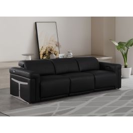 1126 DivanItalia Black 3-Piece Modular Power Reclining Sofa in Top Grain Italian Leather with 3 Power Recliners & Power Headrests
