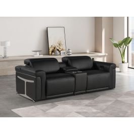 1126 DivanItalia Black 3-Piece Modular Power Reclining Loveseat in Top Grain Italian Leather with 2 Power Recliners & Power Headrests
