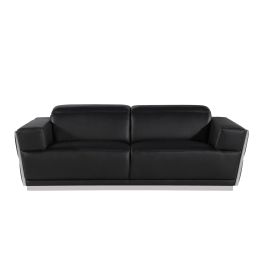 1111 DivanItalia Black Sofa with Adjustable Headrest in Top-Grain Italian Leather