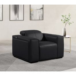 1126 DivanItalia Black Top Grain Italian Leather Power Reclining Chair with Power Headrests