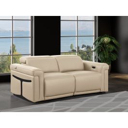 1126 DivanItalia Beige 2-Piece Modular Power Reclining Loveseat in Top Grain Italian Leather with 2 Power Recliners & Power Headrests