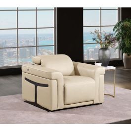 1126 DivanItalia Beige Top Grain Italian Leather Power Reclining Chair with Power Headrests