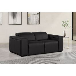 1224 DivanItalia Black 2-Piece Modular Power Reclining Loveseat in Top Grain Italian Leather with 2 Power Recliners & Power Headrests