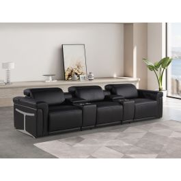 1126 DivanItalia Black 5-Piece Modular Power Reclining Sofa in Top Grain Italian Leather with 3 Power Recliners & Power Headrests