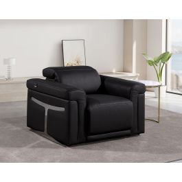1126 DivanItalia Black Top Grain Italian Leather Power Reclining Chair with Power Headrests