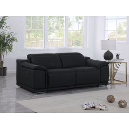 9762 DivanItalia Black 2-Piece Modular Power Reclining Console  with 2 Power Recliners in Top Grain Italian Leather