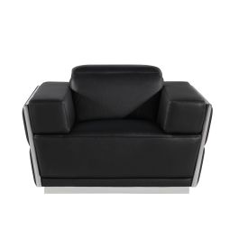 1111 DivanItalia Black Chair with Adjustable Headrest in Top-Grain Italian Leather