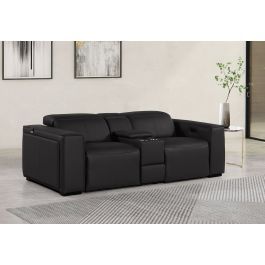 1224 DivanItalia Black 3-Piece Modular Power Reclining Loveseat in Top Grain Italian Leather with 2 Power Recliners & Power Headrests