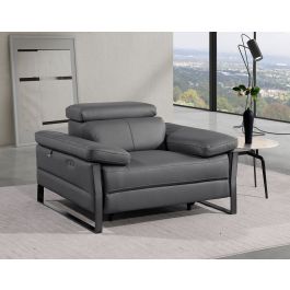 1246 DivanItalia Dark Grey Power Reclining Arm Chairwith Power Headrests – Top Grain Italian Leather
