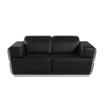 1111 DivanItalia Black Loveseat with Adjustable Headrest in Top-Grain Italian Leather