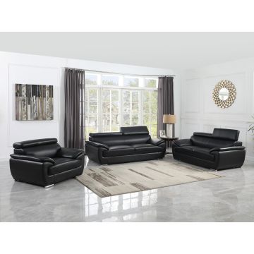 4571  Black Genuine Leather, 3-Piece Sofa Set