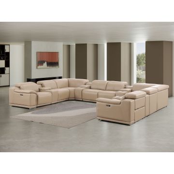 2679 Beige 12-Piece U-Shaped Power Reclining Sectional in Genuine Leather – 4 Recliners