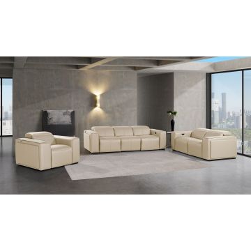 1224 DivanItalia Beige 6-Piece Modular Power Reclining Sofa, Loveseat & Chair Set in Top Grain Italian Leather with 6 Power Recliners & Power Headrests