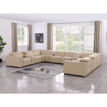 1208 12 Pc U Shaped Leather Sectional with 4 Power Recliners & PWR Headrest
