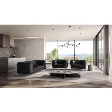 970 DivanItalia Black 3-Piece Sofa and 2 Chairs Set in Top-Grain Italian Leather