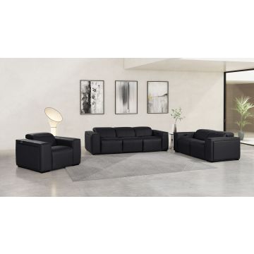 1224 DivanItalia Black 6-Piece Modular Power Reclining Sofa, Loveseat & Chair Set in Top Grain Italian Leather with 6 Power Recliners & Power Headrests