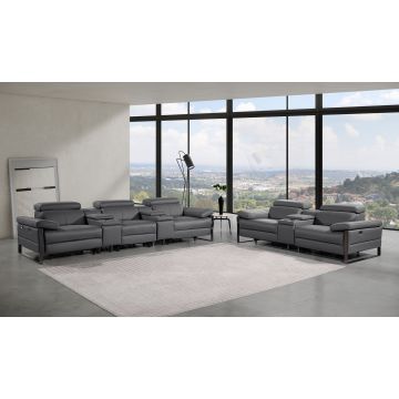 1246 DivanItalia Dark Grey Modular Power Reclining Dual Console Sofa and Console Loveseat Set with Power Headrests – Top Grain Italian Leather