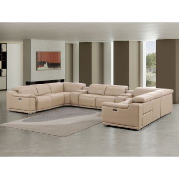 2679 Beige 10-Piece U-Shaped Power Reclining Sectional in Genuine Leather – 4 Recliners
