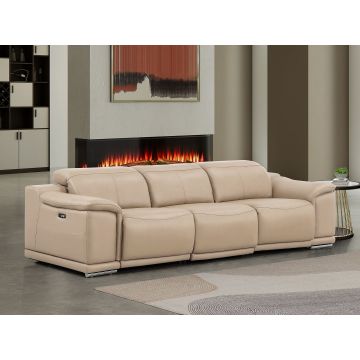 2679 Beige Genuine Leather Sofa with Dual Power Recliners
