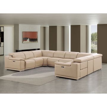 2679 Beige 8-Piece U-Shaped Power Reclining Sectional in Genuine Leather – 4 Recliners