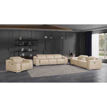 9762 DivanItalia Beige 7-Piece Modular Power Reclining Sofa, Loveseat and Chair Set with 6 Power Recliners in Top Grain Italian Leather