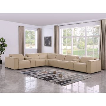 1208 8 Piece L Shaped Leather Sectional with 3 Power Recliners & PWR Headrests