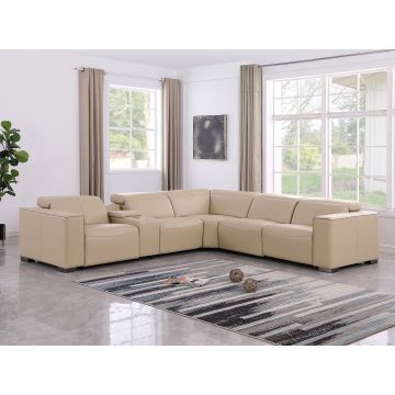 1208 6 Piece L-Shaped Leather Reclining Sectional with 3 Power Recliners