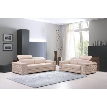 692 DivanItalia Beige 2-Piece Sofa Set with Adjustable Headrest in Top-Grain Italian Leather