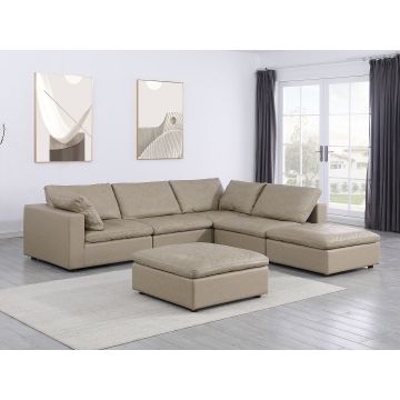 1100 DivanItalia Beige 6-Piece Right Arm Facing 3-Seat Sectional – Top-Grain Italian Leather
