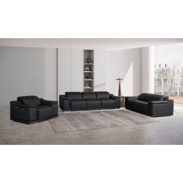 9762 DivanItalia Black 6-Piece Modular Power Reclining Sofa, Loveseat and Chair Set with 5 Power Recliners in Top Grain Italian Leather