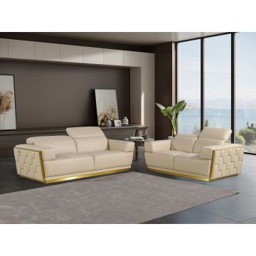 1111 DivanItalia Cream 2-Piece Sofa Set with Adjustable Headrest in Top-Grain Italian Leather