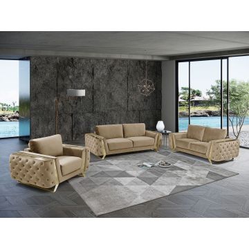 1051 DivanItalia Beige 3-Piece Sofa Set in Velvet Fabric