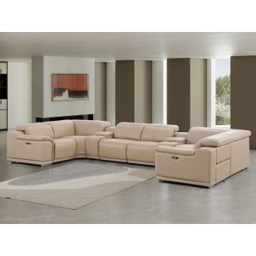 2679 Beige 8-Piece U-Shaped Power Reclining Sectional in Genuine Leather – 2 Recliners