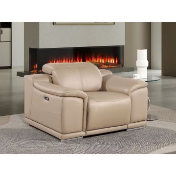2679 Beige Power Reclining Chair with Power Headrest in Genuine Leather