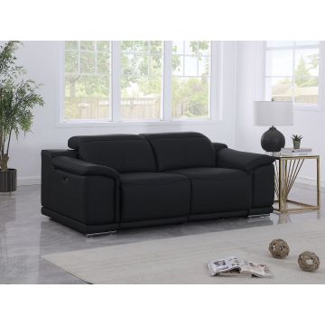 9762 DivanItalia Black 2-Piece Modular Power Reclining Console  with 2 Power Recliners in Top Grain Italian Leather
