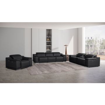 9762 DivanItalia Black 7-Piece Modular Power Reclining Sofa, Loveseat and Chair Set with 5 Power Recliners in Top Grain Italian Leather