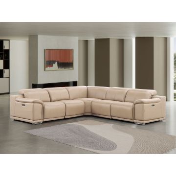 2679 Beige 5-Piece L-Shaped Power Reclining Sectional in Genuine Leather – 3 Recliners