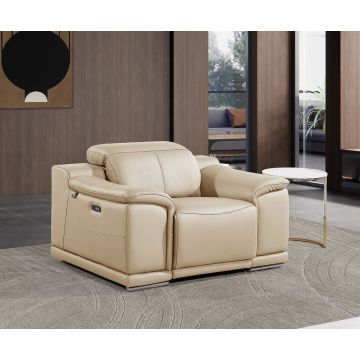 9762 DivanItalia Cream Top Grain Italian Leather Power Reclining Chair with Adjustable Headrests