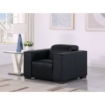 1208 Leather Black Power Reclining Chair with Power Headrest