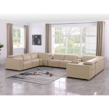 1208 10 Pc U Shaped Leather Sectional with 4 Power Recliners & PWR Headrest